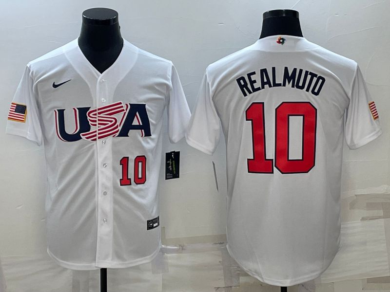 Men 2023 World Cub USA #10 Realmuto White Nike MLB Jersey6